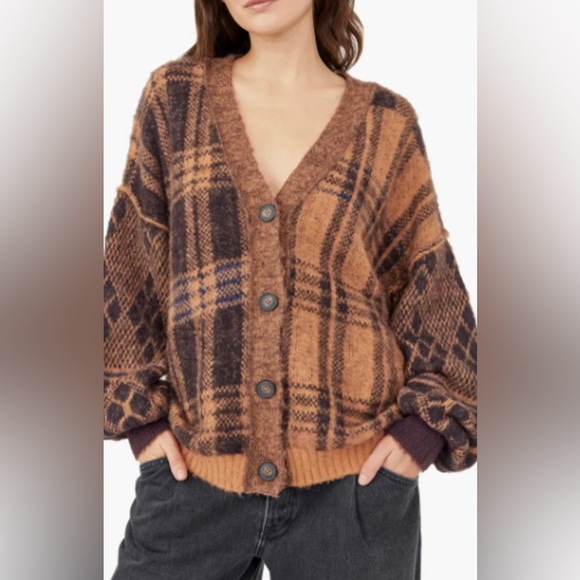 🔖 FREE PEOPLE NWT Birchwood Sepia Brown Cardigan y2k - Picture 3 of 15